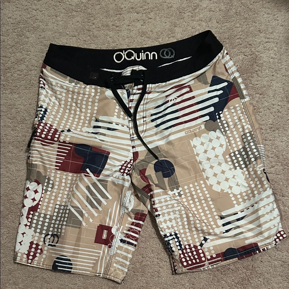 Quinn Men's Geometric Swim Shorts - Beige and Red